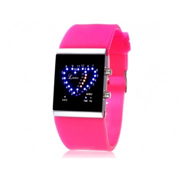 Skmei 0952 Orologio analogico - luci a forma di cuore - cinturino in silicone (rosa)